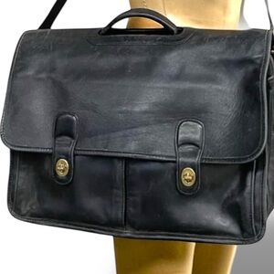 Vintage Coach Prescott 5275 Black Leather Messenger Bag Briefcase Double Buckle